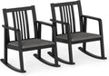 Giantex Rocking Chair with Cushioned Seat, Indoor Solid Rubber Wood Rocker Chair w/Slatted Back & Curved Armrests, Wooden Accent Armchair for Living Room, Bedroom, Study, Porch (2,Black + Gray)