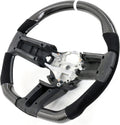 IKON MOTORSPORTS, Steering Wheel Compatible with 2010-2014 Ford Mustang, Steering Wheel Bodykit Replacement Carbon Fiber & Synthetic Suede White Stitch & Indicator, 2011 2012 2013