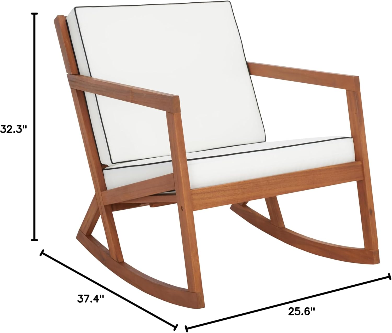 SAFAVIEH Outdoor Collection Vernon Natural/Beige Cushion with Black Piping Rocking Chair