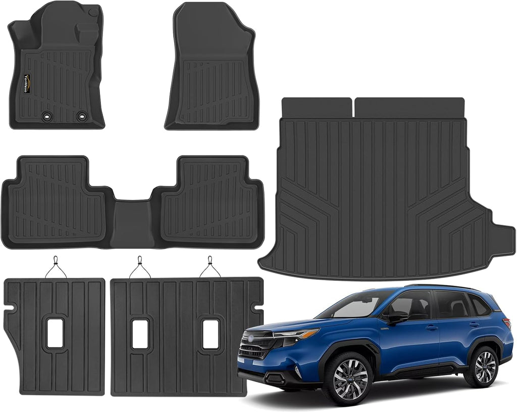 Floor Mats Fit for Forester Hybrid 2025 2026 Trunk Mat with Backrest Mat All Weather TPE Rubber Cargo Liner Back Seat Protector Full Set for Forester 2025 Plug-in Hybrid Accessories, Black