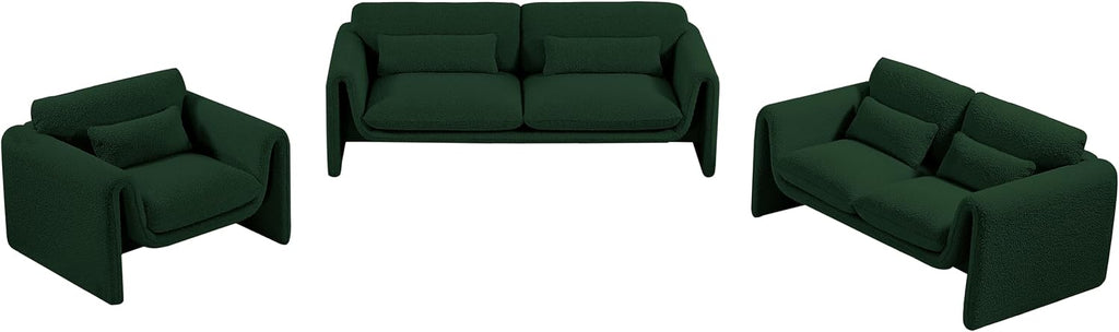 Meridian Furniture 198Green-S Stylus Collection Modern | Contemporary Boucle Fabric Upholstered Sofa with Rich Green Boucle Fabric, Curved Arms, 86' W x 38' D x 31' H, Green