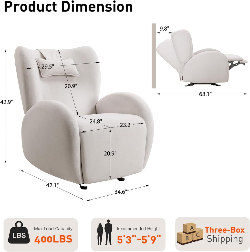 EONIX Stylish Power Glider Rocker Recliner Chair, Dual Motor Independently Controlled Footrest and Backrest, Detachable Headrest, Lazy Boy Recliner Chair for Living Room, SXXY010041, Cream White