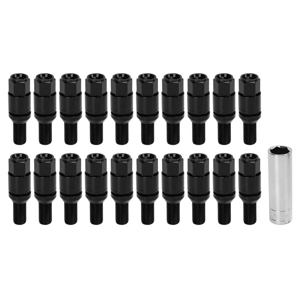 Brilluxa Wheel Bolts, 20PCS M14x1.5 Cone Seat Taper Lug Nuts Black, Universal Car Wheel Bolt Set Auto Tire Fastener Kit for Vehicle Wheel Installation