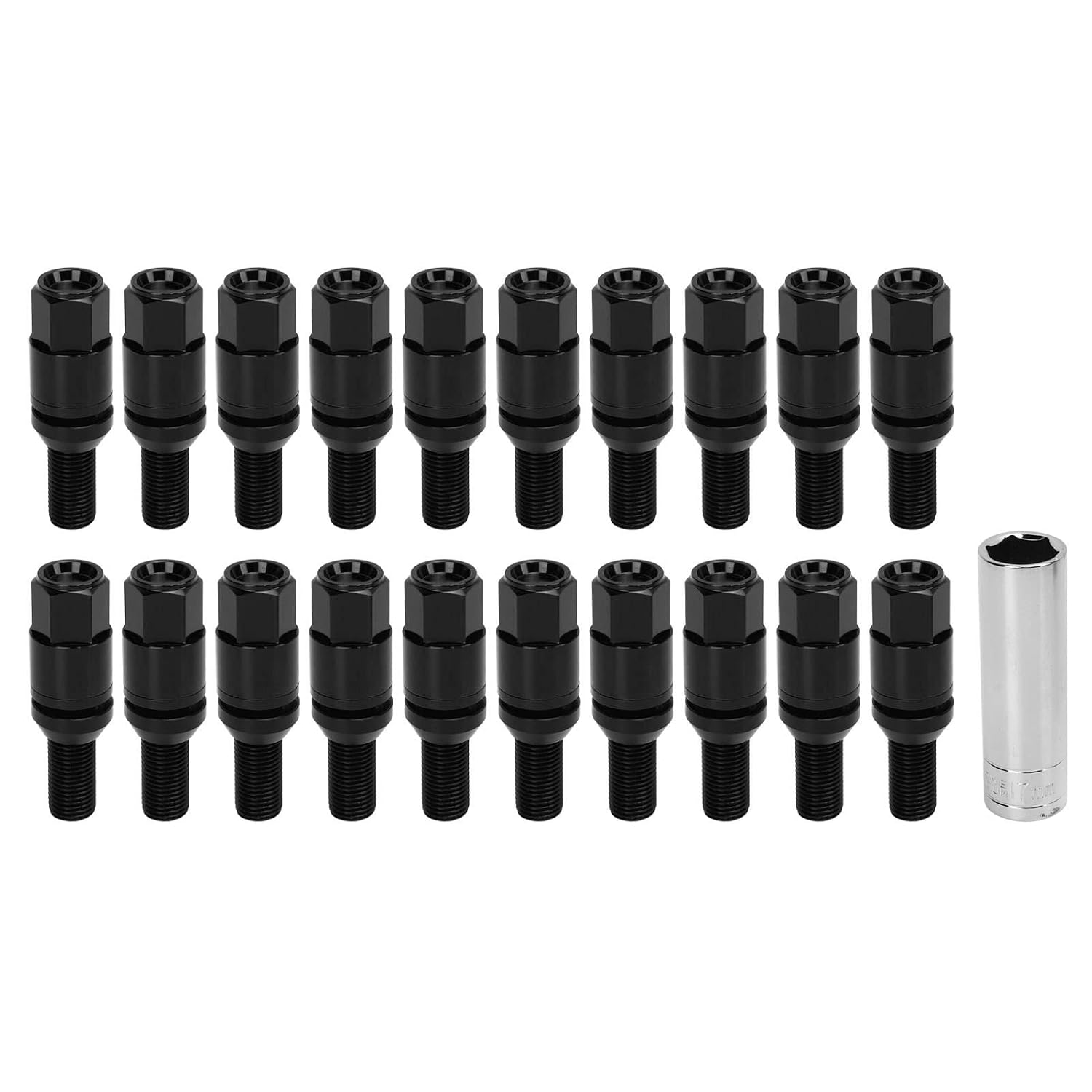 Brilluxa Wheel Bolts, 20PCS M14x1.5 Cone Seat Taper Lug Nuts Black, Universal Car Wheel Bolt Set Auto Tire Fastener Kit for Vehicle Wheel Installation