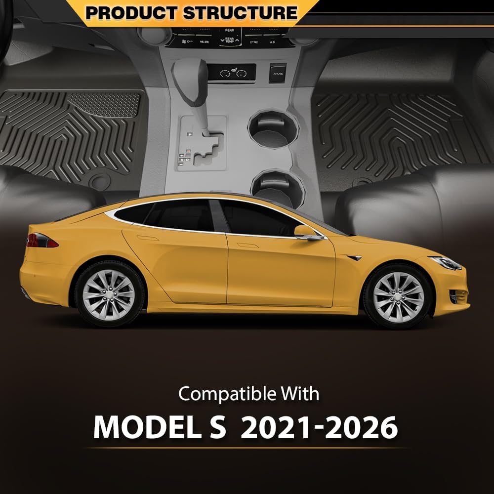7PCS Cargo Liners Fit Tesla Model S 2021 2022 2023 2024 All Weather Protection TPE Floor Liners Front Rear Full Set Cargo Liner Black, alfombras para carro