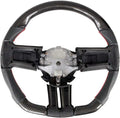 IKON MOTORSPORTS, Steering Wheel Compatible With 2010-2014 Ford Mustang, Black Carbon Fiber & Perforated Leather Steering Wheel Brushed Kit With Red Stitching, 2011 2012 2013