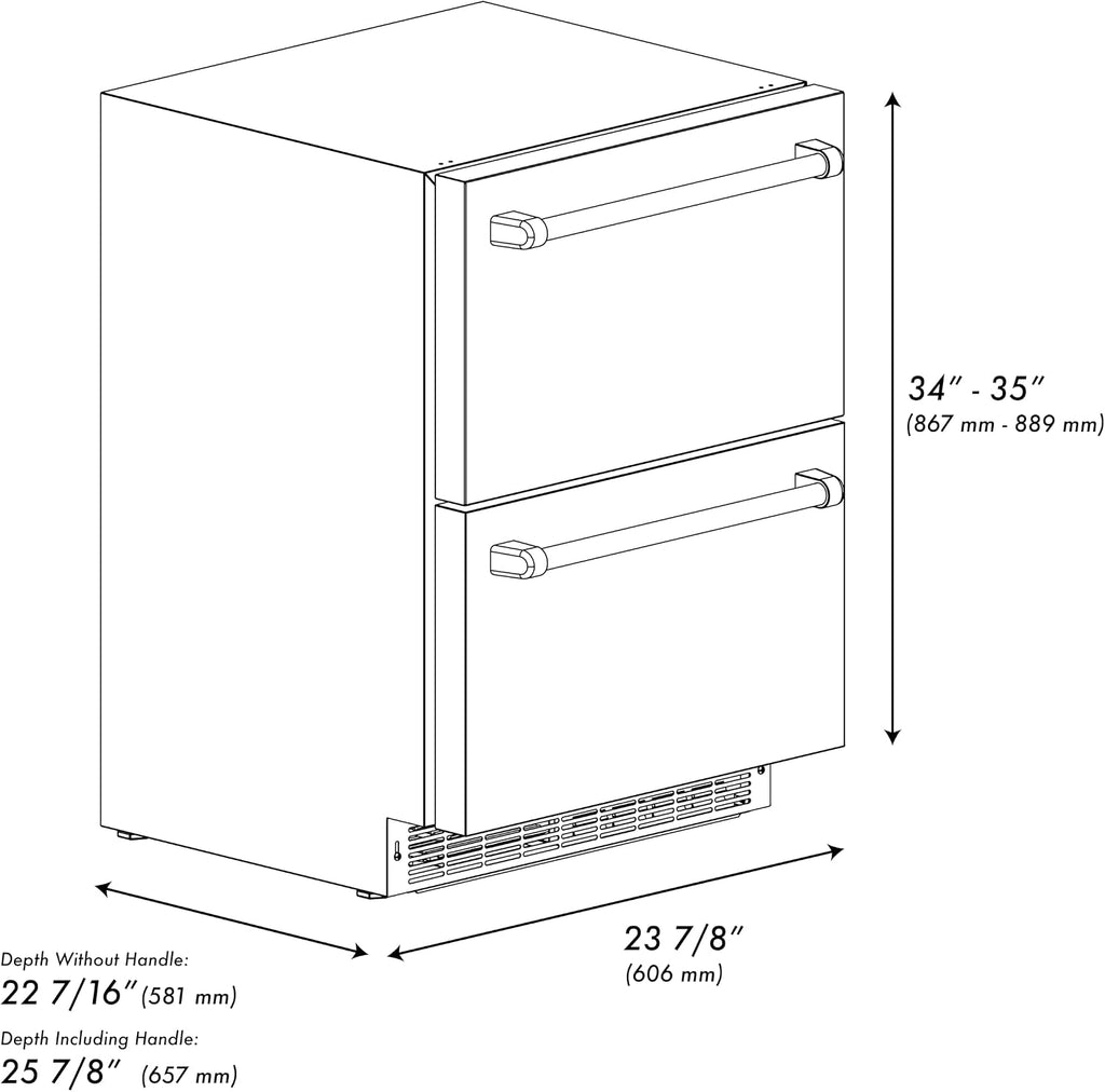 ZLINE Autograph Edition 24 in. Touchstone 168 Can Outdoor-Rated Dual Refrigerator Drawer with White Matte Doors and Polished Gold Handles (RDSOZ-WM-24-G)