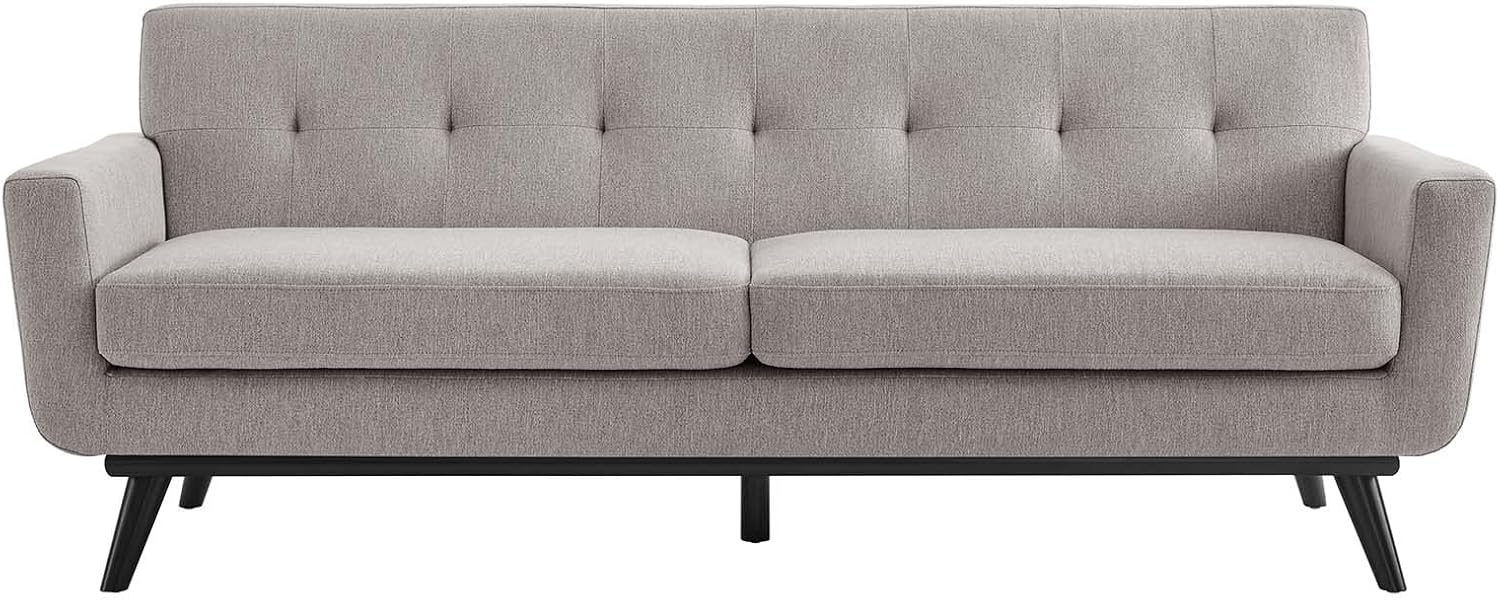 Modway Engage Mid-Century Modern Herringbone Fabric Sofa in Light Gray