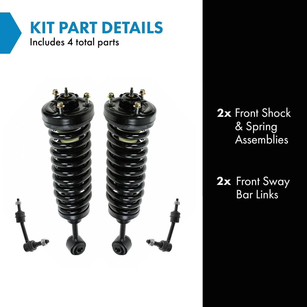 TRQ Front Suspension Kit Shock & Spring Strut Assembly Sway Bar Stabilizer Link Compatible with 2003-2005 Ford Expedition Lincoln Navigator