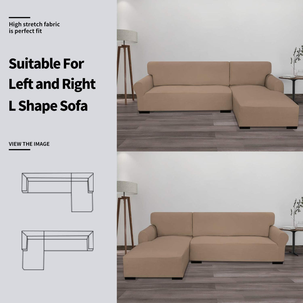 Easy-Going Stretch Sofa Slipcover 2 Pieces L-Shaped Sofa Cover Sectional Couch Cover for Living Room Jacquard Fabric Chaise Lounge Slipcover with Elastic Bottom for Dogs Kids Pets(X-Large,Camel)