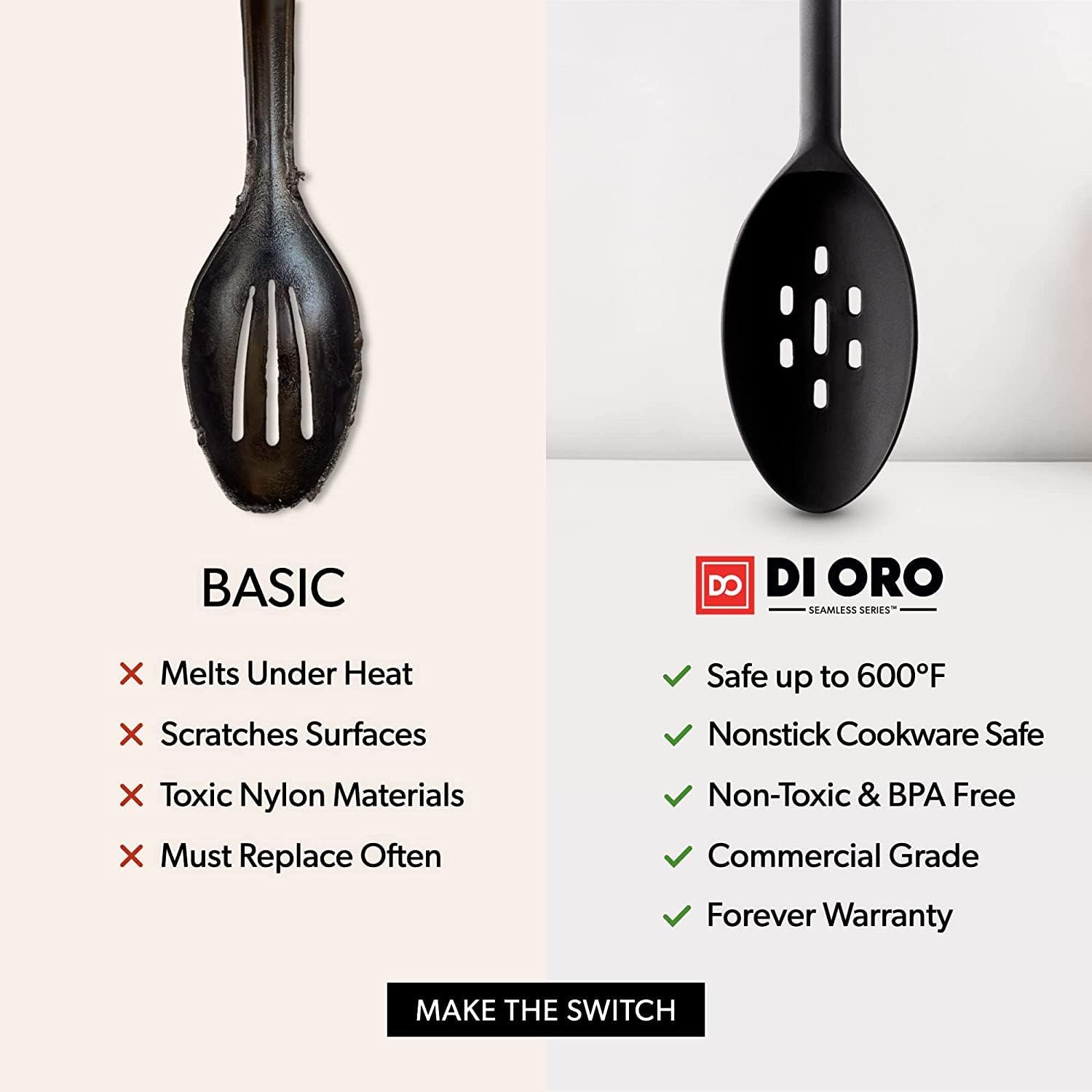 DI ORO 11-Piece Silicone Kitchen Set - 600°F Nonstick Heat-Resistant Utensils - 3 Turners, 5 Seamless Spatulas, 2 Spoons, 1 Ladle - Tools for Cooking & Baking - Dishwasher Safe, Easy to Clean (Black)
