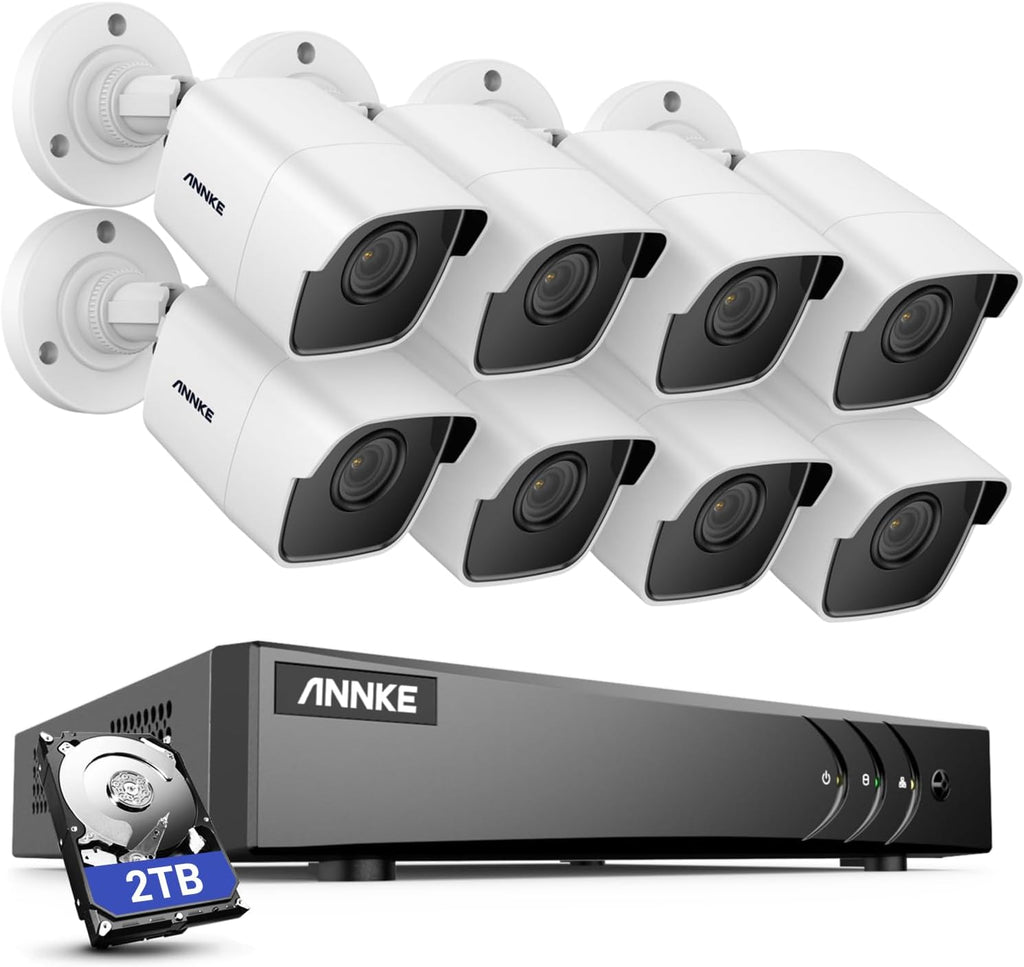 ANNKE Security Camera System, 8CH 5MP Lite 5-in-1 Hybrid DVR, 8X 5MP IP67 Weatherproof CCTV Cameras, 100ft Night Vision with 2.8mm Lens for Home Surveillance, Easy Remote Access, 2TB Hard Drive