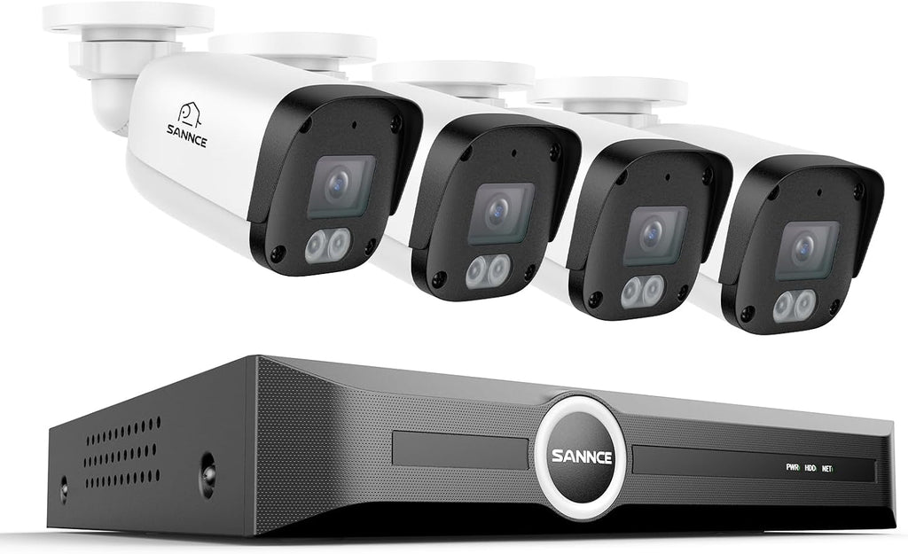SANNCE 5MP PoE Security Camera System - 8CH 6MP NVR with 4PCS 5MP HD Weatherproof Bullet Surveillance Cameras with H.265 Video Compression, Smart IR LED, APP Push Alert, Remote Access (NO HDD)