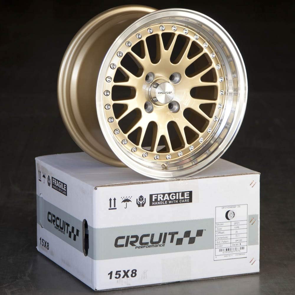 Circuit Performance CP21 15×8 Gloss Gold Wheel 4×100 [+25mm] compatible with Honda Civic EK EG, Acura Integra, BMW E30, Mazda Miata