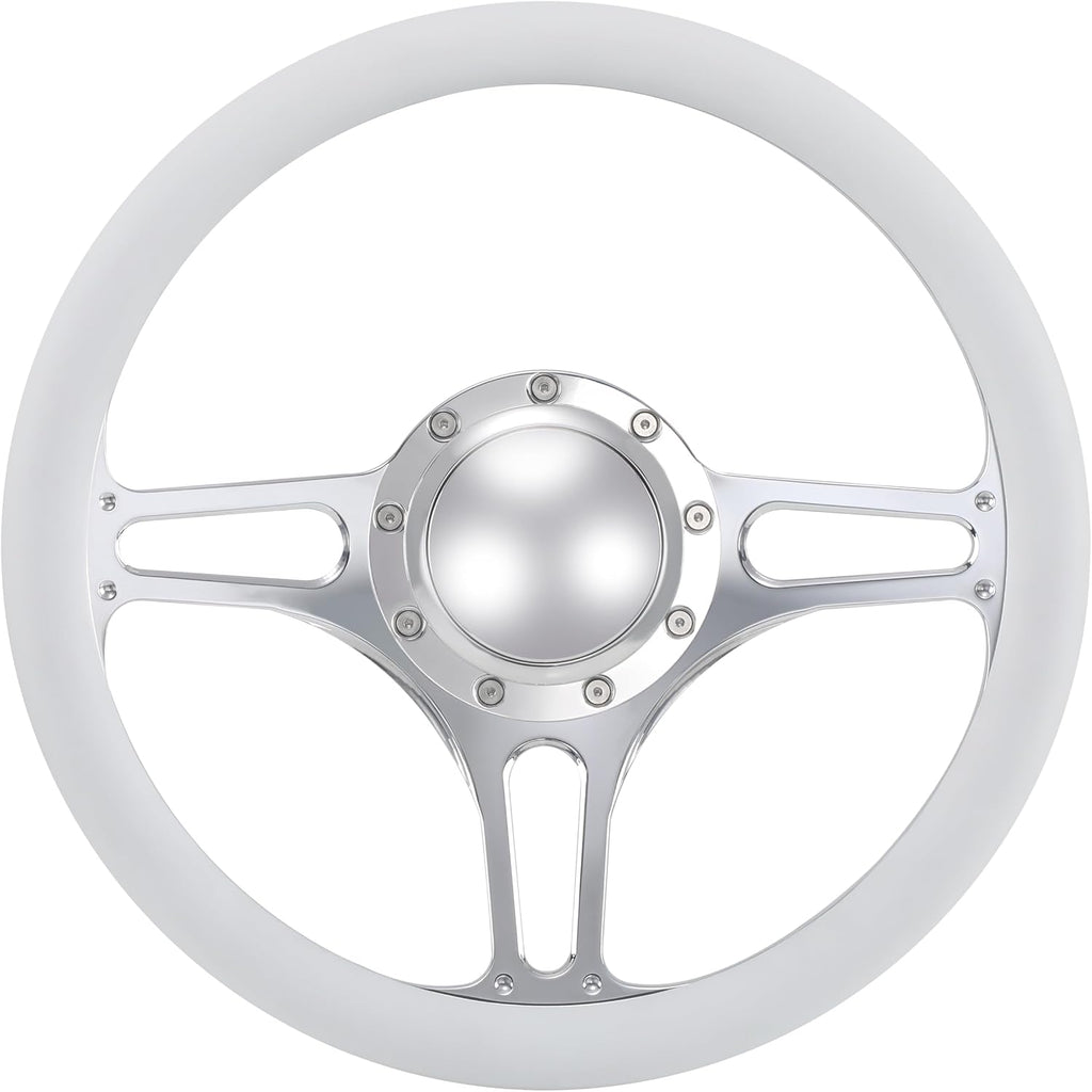 14'' Billet Half Wrap 9 Bolts Steering Wheel with 2'' Dish and Horn Button (White)