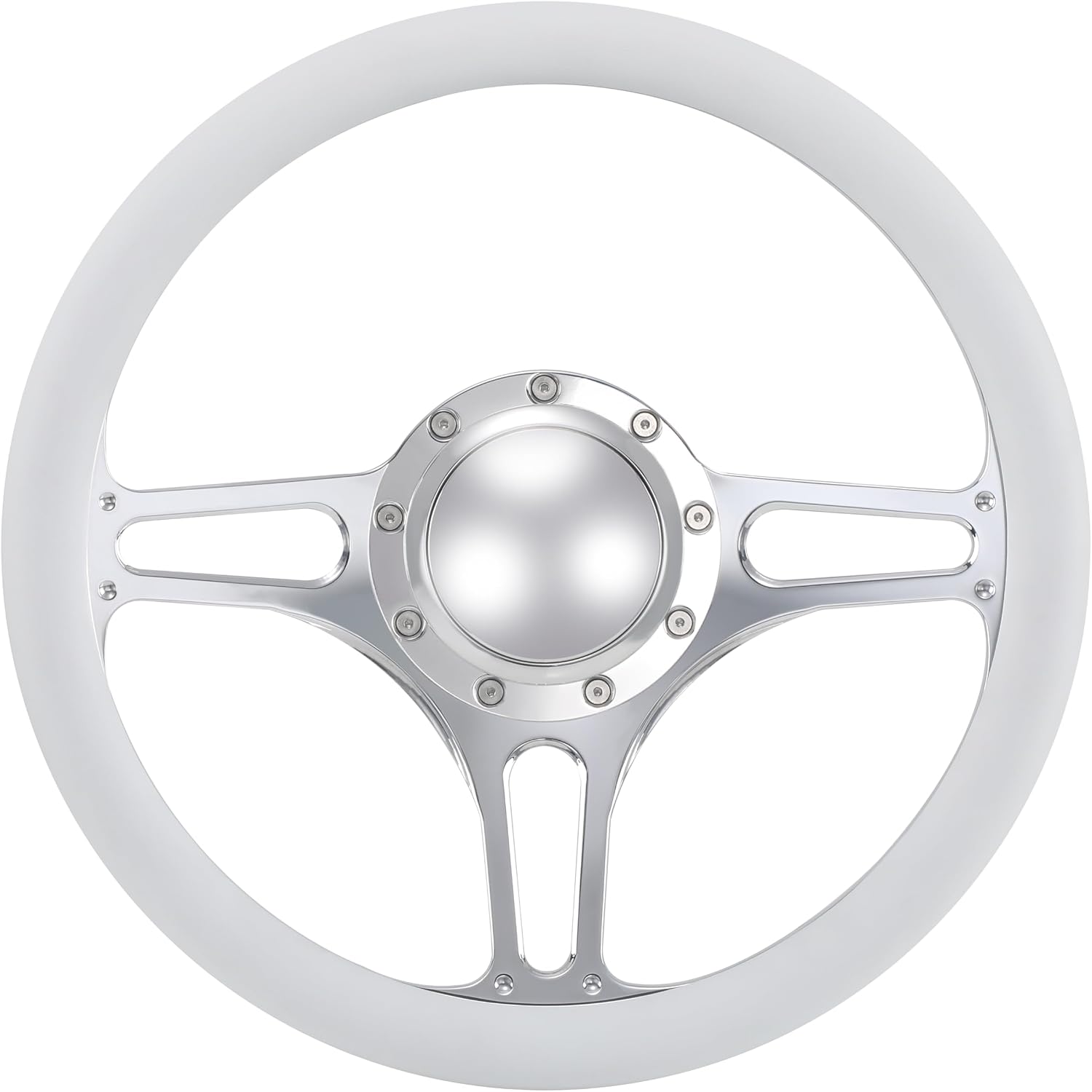 14'' Billet Half Wrap 9 Bolts Steering Wheel with 2'' Dish and Horn Button (White)