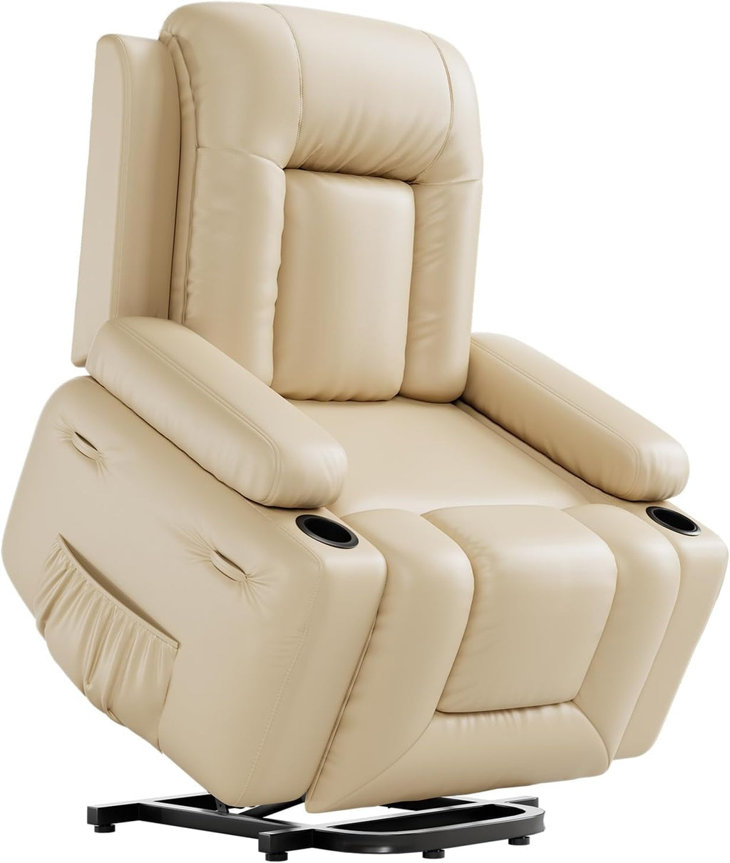 GarveeHome Recliner Chair, 360° Swivel Rocker Recliners with Heat & Massage, Soft Lazy Boy Recliner Chair with 2 Cup Holders and Side Pocket for Living Room Bedrooms and Nurseries (Beige, 22')