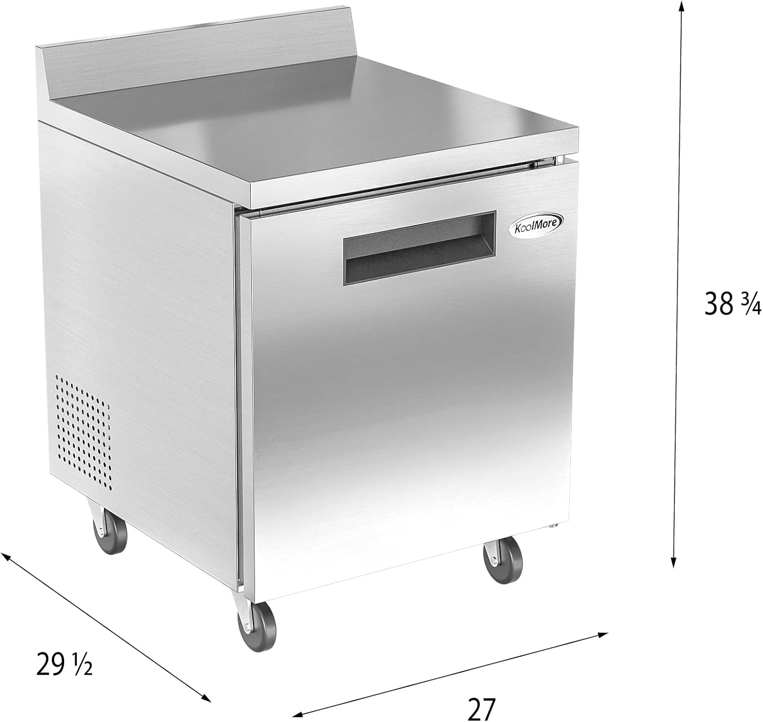 KoolMore 27' Stainless Steel Worktop Commercial Freezer with 3 1/2' Backsplash - 6.3 cu.ft