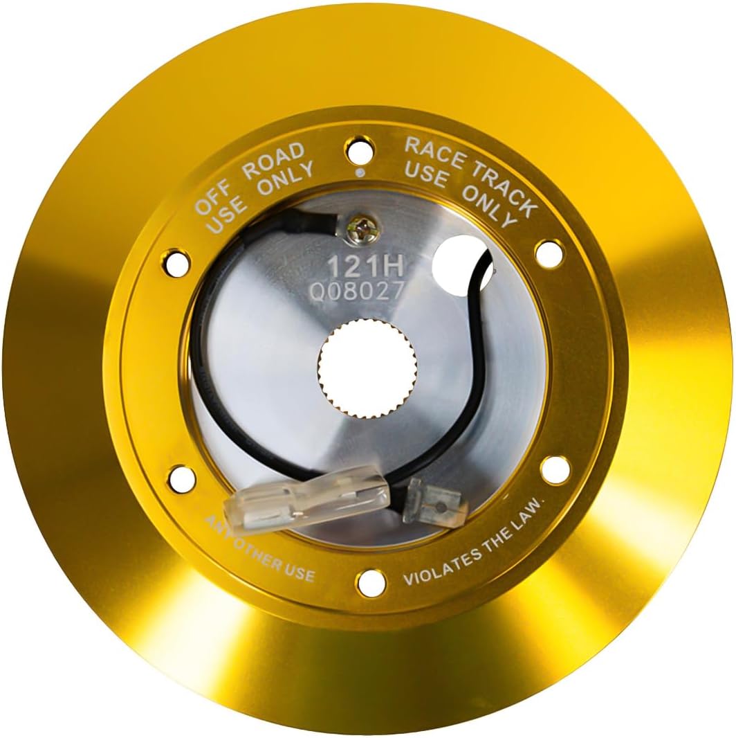 NRG Innovations Racing Style Steering Wheel Short Hub, Lockable Aluminum Steering Shaft, 6x70mm Bolt Pattern Quick Release Adapter Unit, Compatible For 85-05 Toyota/Lexus, Chrome Gold, NRG-SRK-121H-CG