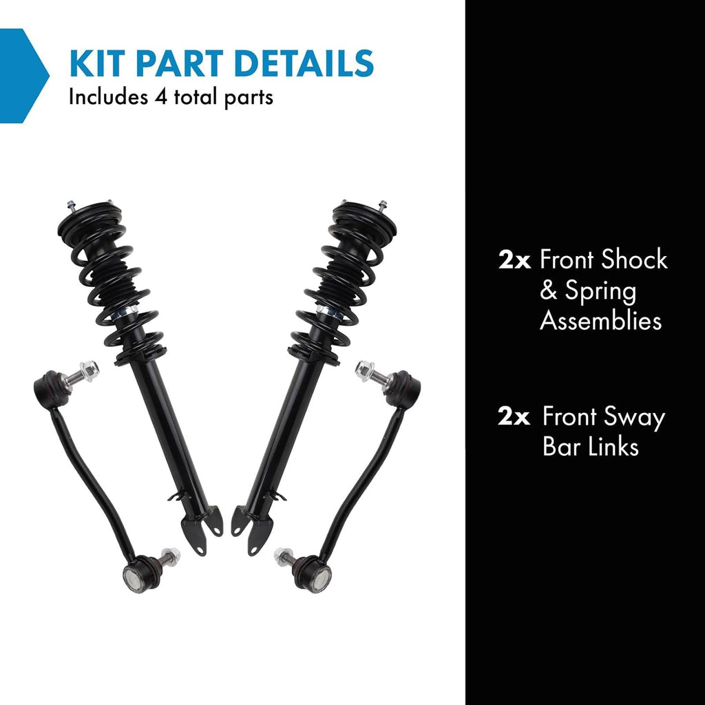 TRQ Front Suspension Kit Shock & Spring Strut Assembly Sway Bar Stabilizer Link Compatible with 2012-2016 Tesla S