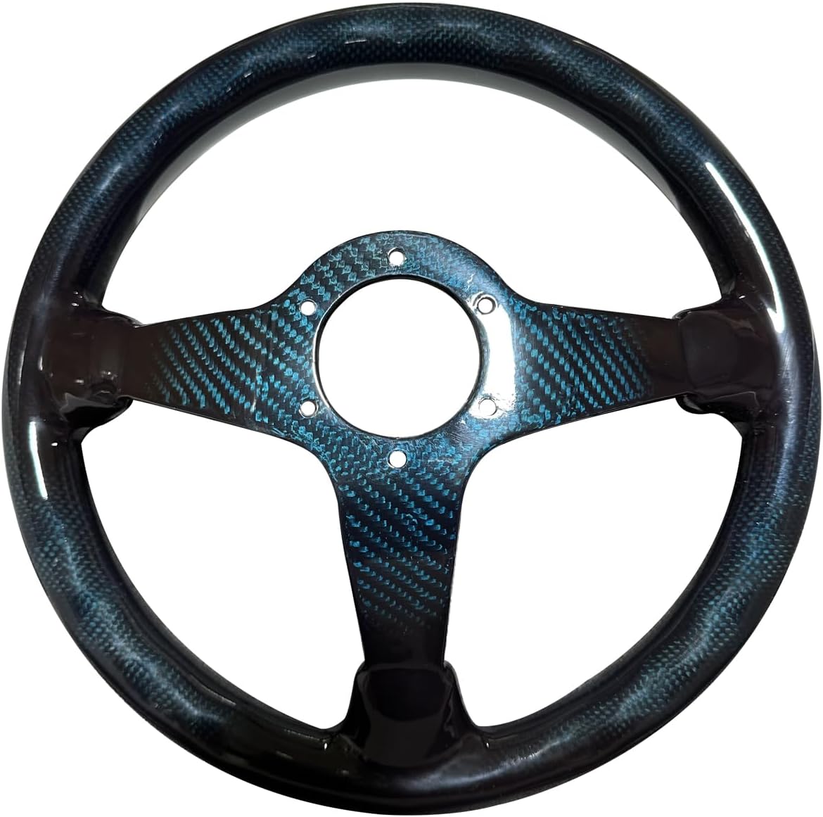 Universal 14inch Real Carbon Fiber Racing Steering Wheel Blue | 3' Depth, hard and lightweight ,6 Holes JDM
