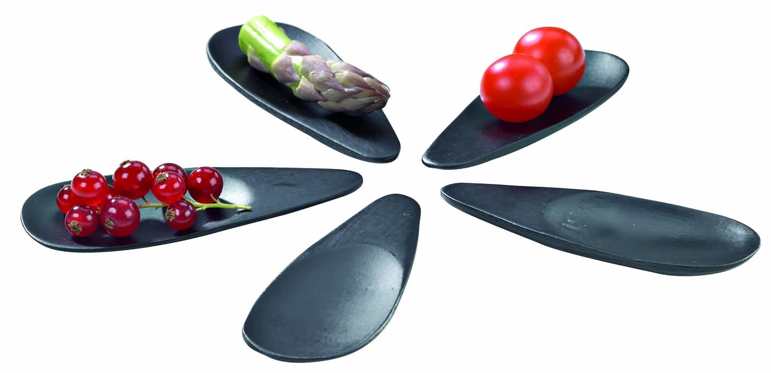 PACKNWOOD 209B MAHAL - Tear Drop Black Spoon - Mahal Black Bamboo Tear Shaped Tasting Spoon - Black Appetiser Spoon - Natural, Biodegradable Disposable Cutlery - (3.9 x 1.6') - (144 per case)