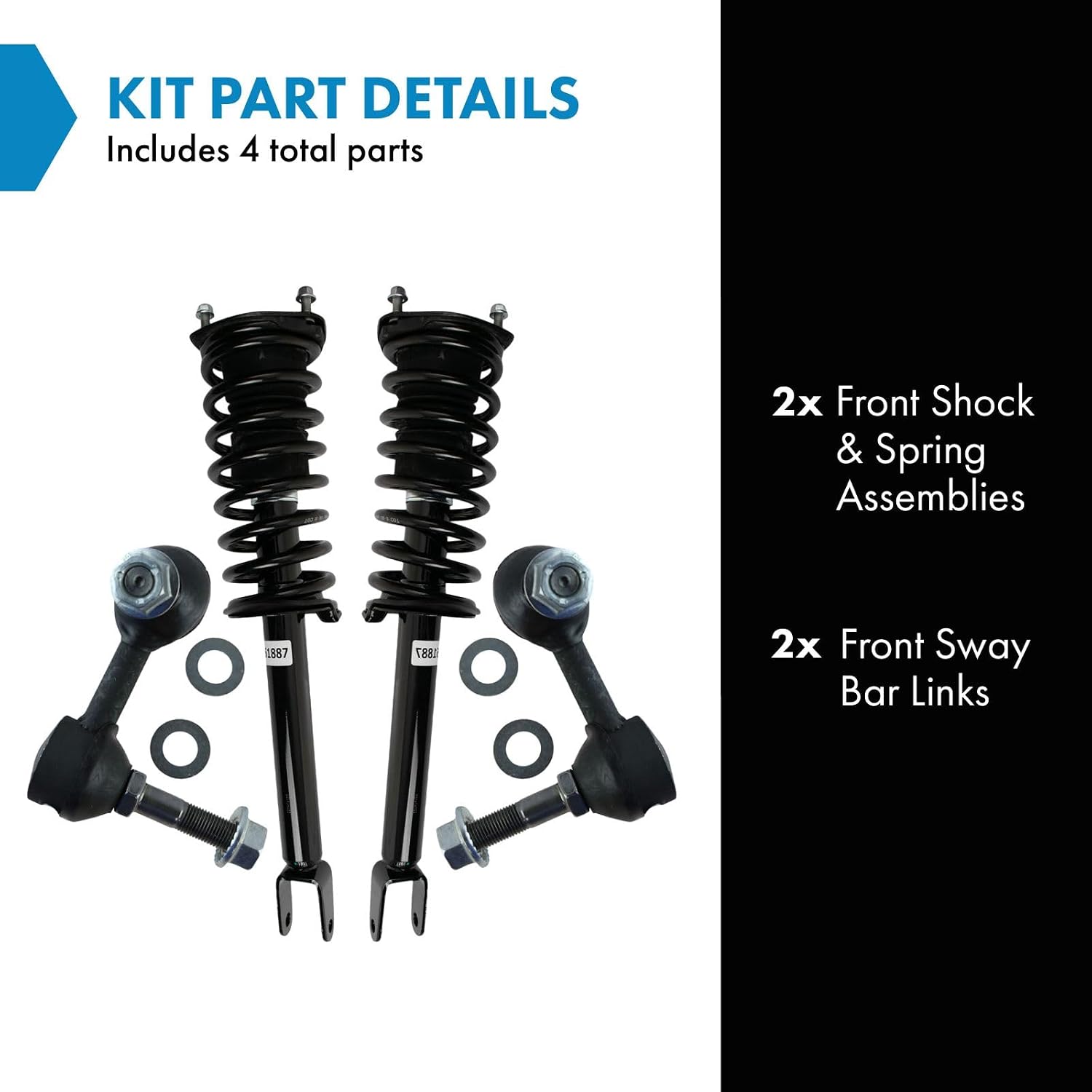 TRQ Front Suspension Kit Shock & Spring Strut Assembly Sway Bar Stabilizer Link Compatible with 2007-2017 Lexus LS460