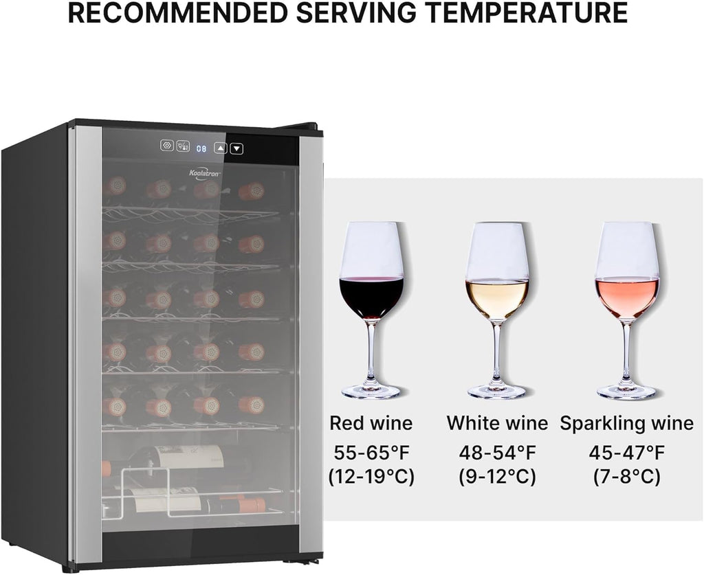 ‎Koolatron Wine Fridge - Wine Cooler, 24 Bottle Wine Cabinet for Champagne, Red & White Wine, Freestanding Cellar For Bar, Home, Kitchen, Double Paned Glass Door, (68L)