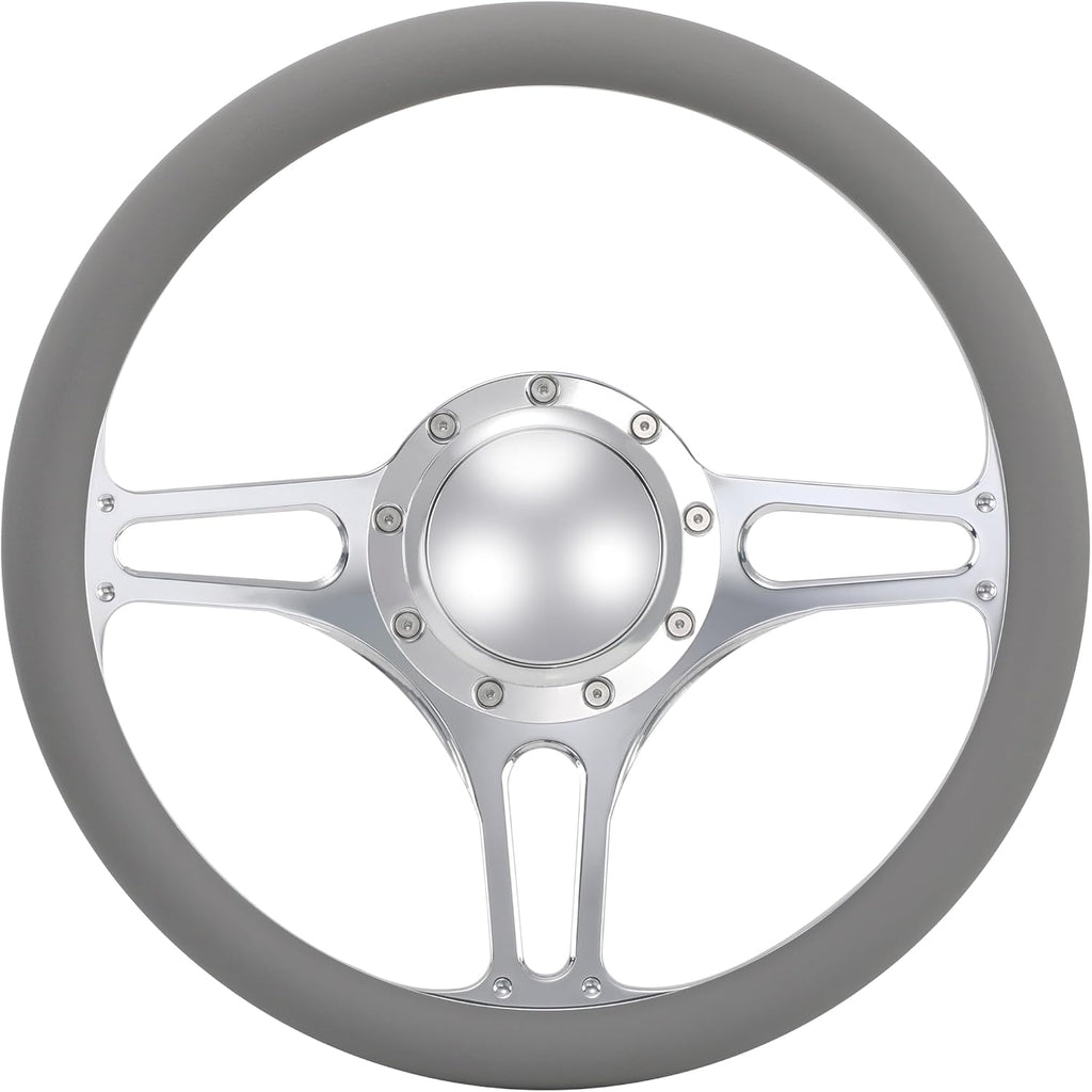 14'' Billet Half Wrap 9 Bolts Steering Wheel with 2'' Dish and Horn Button (Light Grey)