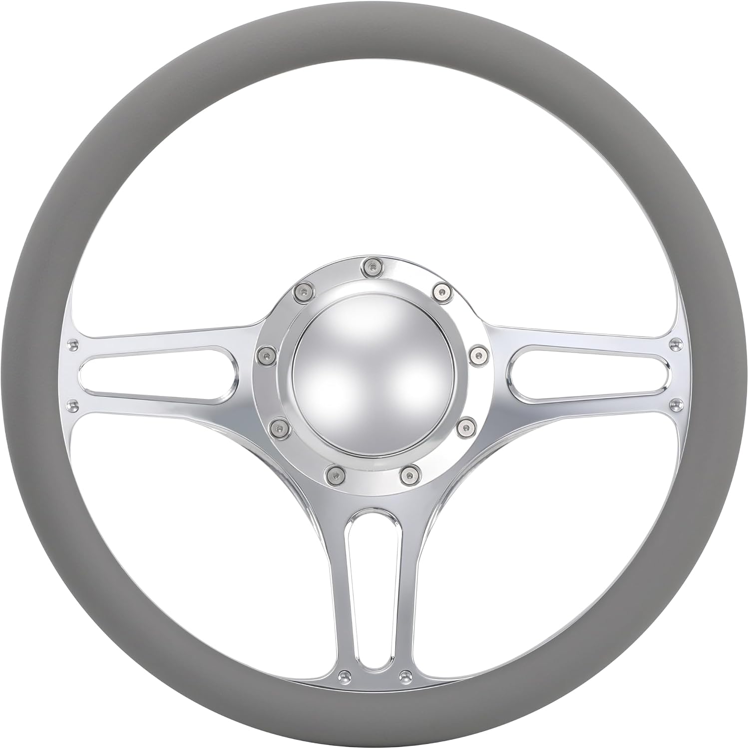 14'' Billet Half Wrap 9 Bolts Steering Wheel with 2'' Dish and Horn Button (Light Grey)