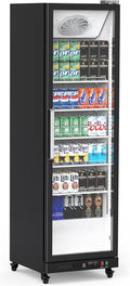 PeakPursuit Commercial Display Refrigerator, 12.4 Cu.Ft. Beverage Refrigerator Glass Door Beverage Cooler, Upright Merchandiser Cooler Display Fridge With LED Light and Adjustable Shelves