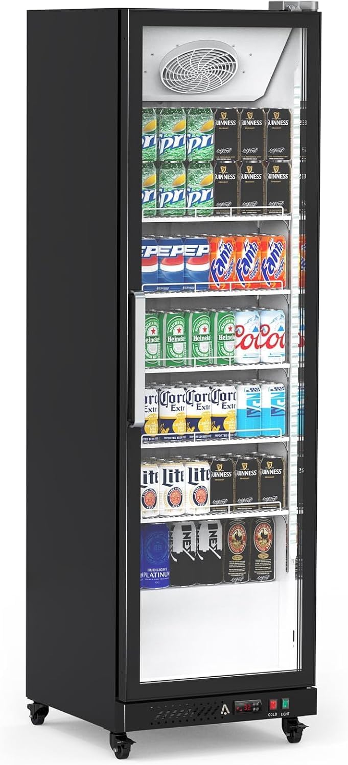 PeakPursuit Commercial Display Refrigerator, 12.4 Cu.Ft. Beverage Refrigerator Glass Door Beverage Cooler, Upright Merchandiser Cooler Display Fridge With LED Light and Adjustable Shelves