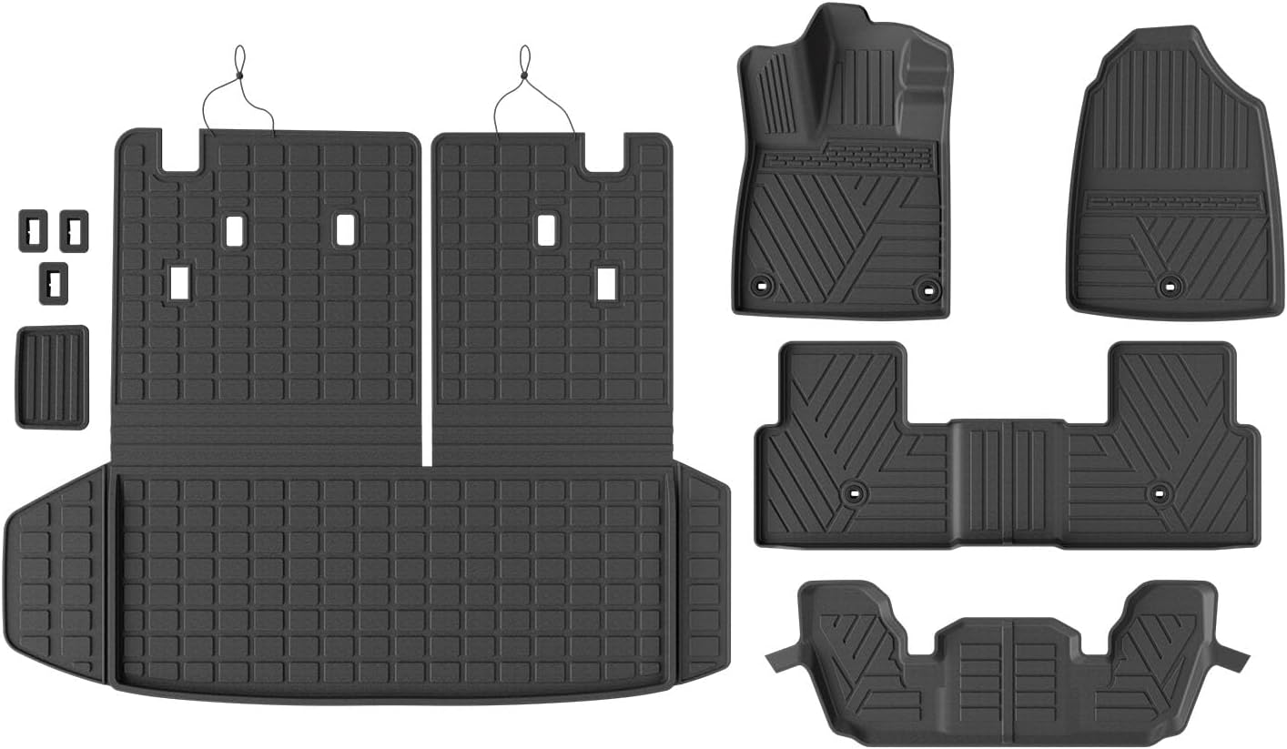 powoq Floor Mat Compatible with 2023-2026 Honda Pilot Cargo Mat Floor Liner Cargo Trunk Liner TPE Replacement for 2023-2026 Honda Pilot Accessories (Trunk Mat with Backrest Mat+Floor Mats)