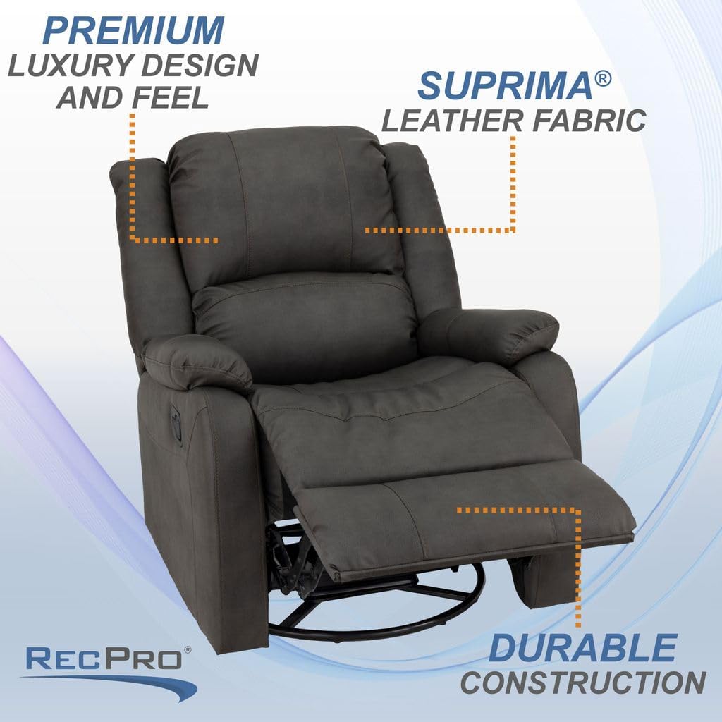 RecPro Charles Collection | 30' Swivel Glider RV Recliner | RV Living Room (Slideout) Chair | RV Furniture | Glider Chair (Gunmetal, 1-Pack)