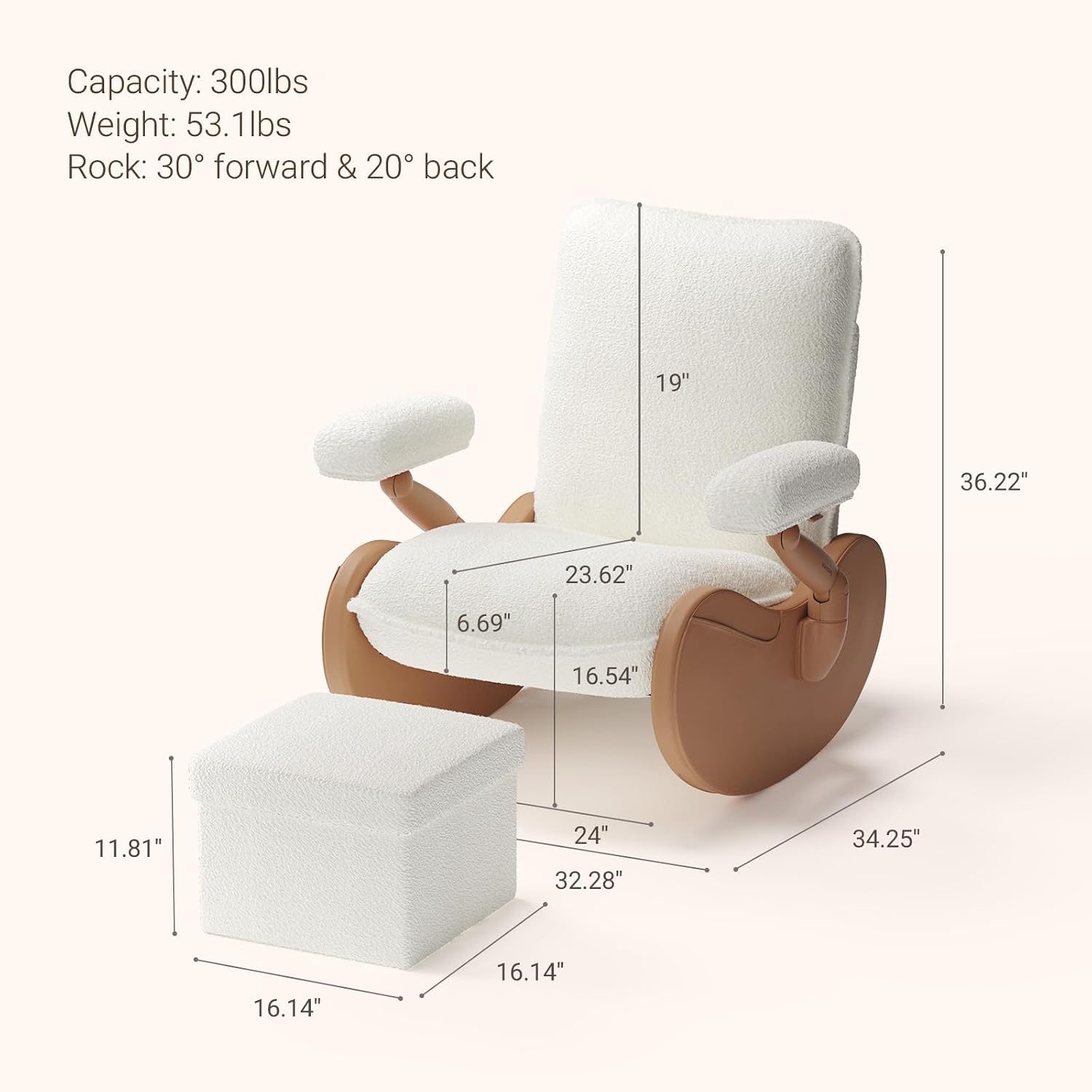 MAMAZING Nursery Rocking Chair Glider with Ottoman for Breastfeeding, Nursing Chair with Removable Cover for Mom, Reading Chair for Bedroom, Living Room(Brown/Beige)