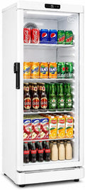 GRS Commercial Display Refrigerator with Glass Door Lock | Cool Air Flow & Temperature | Beverage fridge, Drink and Wine Cooler with Adjustable Display Shelf for Stores and Bars | Silver, 7.1 Cu. Ft