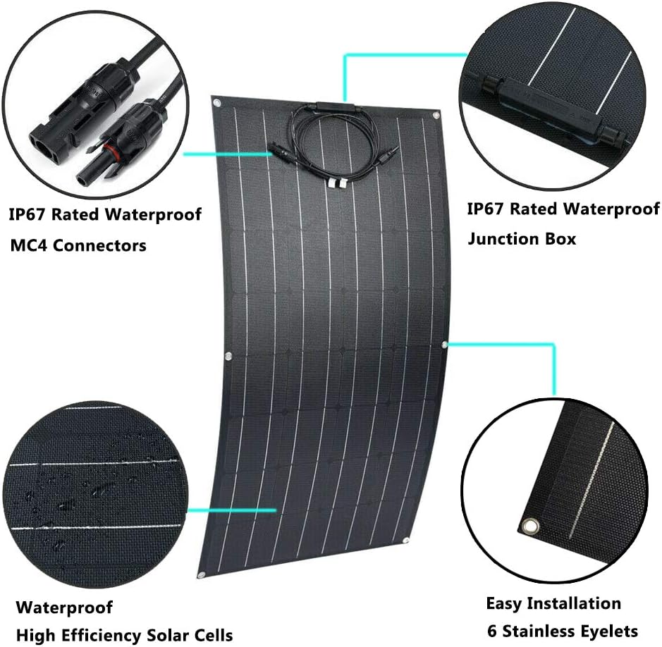 1000W Flexible Solar Panel Kit for Cabin: 10pcs 100 Watt Bump Surface Monocrystalline PV Panel with 60A 12V 24V MPPT Charge Controller & Accessory