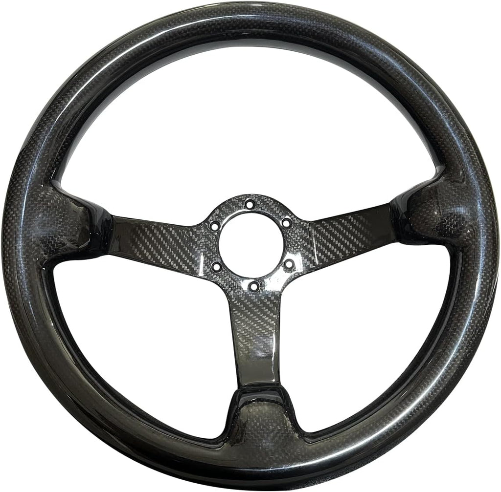 Universal 14in Real Carbon Fiber Racing Steering Wheel Black (001) | 3' Depth, Hard and Lightweight ,6 Holes JDM