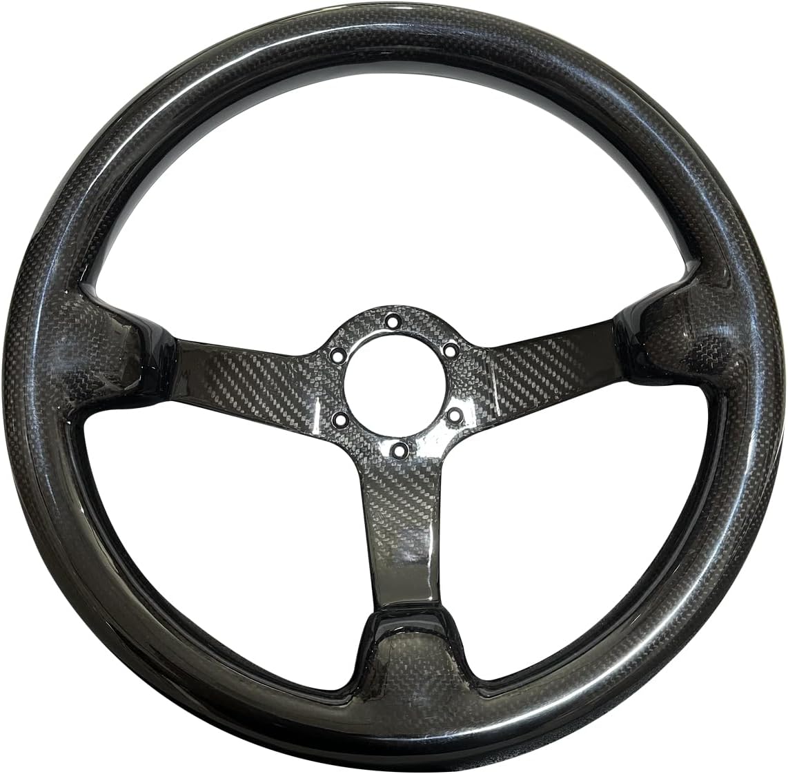 Universal 14in Real Carbon Fiber Racing Steering Wheel Black (001) | 3' Depth, Hard and Lightweight ,6 Holes JDM