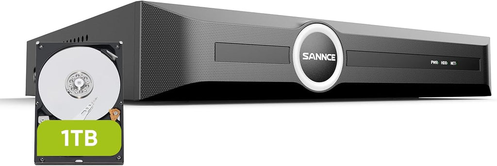 SANNCE 6MP PoE NVR - 8CH Network Video Recorder for Security Camera System, H.265+ Tech, Up to 6TB Storage, Smart Playback, Remote Access, 24/7 Recording for Home Business Surveillance (1TB HDD)