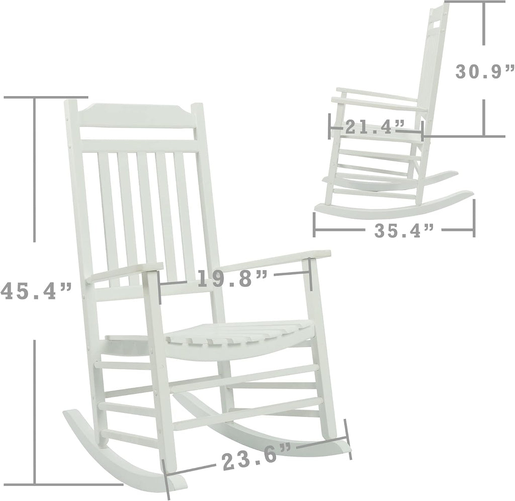 Kozyard 3-Piece Wooden Outdoor Rocking Chair Set with Foldable Side Table, Black Patio Rockers and End Table Furniture Set for Deck, Garden, Porch, Poolside (White/2Chairs+Table)