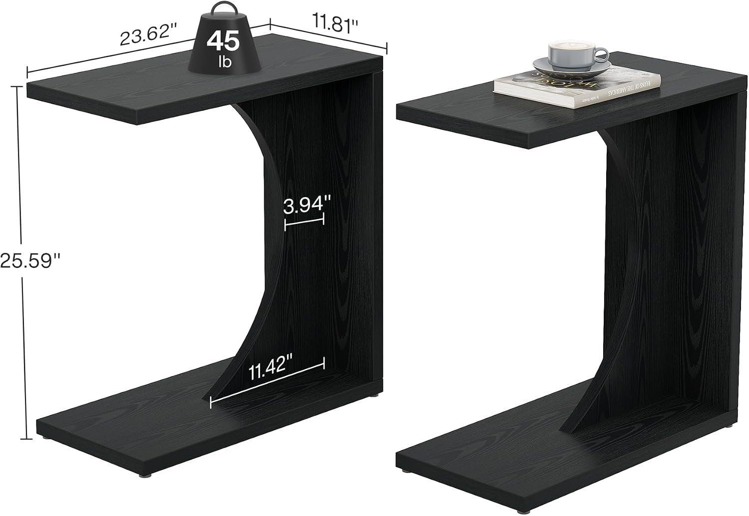 Tribesigns C-Shaped End Table for Couch, Sofa Side Table, C Table for Small Space, Living Room, Bedroom (2, Black)