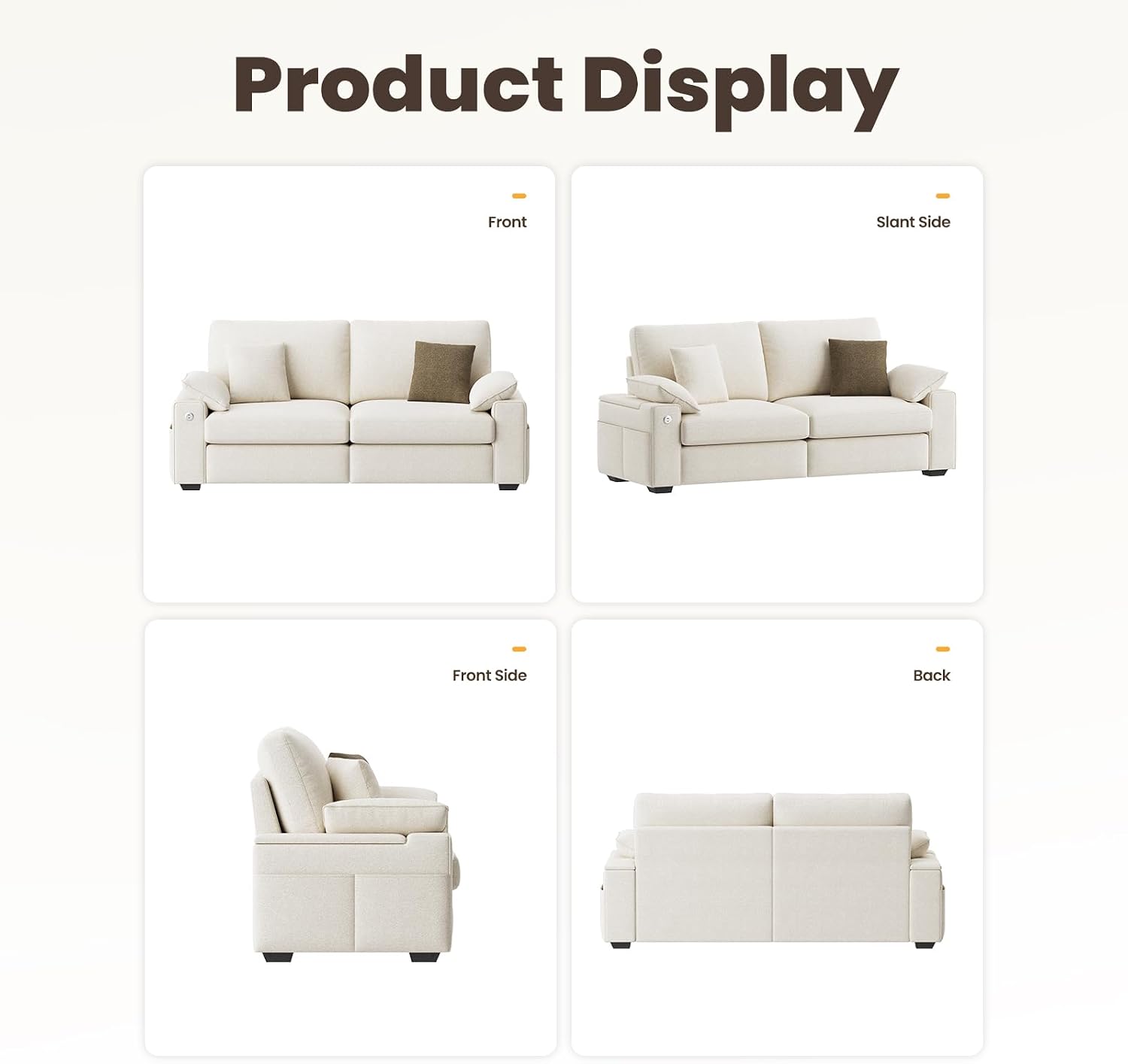 MALOL 76' Loveseat Sofa, Cloud Foam Couch, 3 Seater Upholstered Midcentury Mondern Love Seat with USB Type C Ports, 4 Pillows and Storage Armrest for Living Room/Small Spaces, Beige | Breathable material