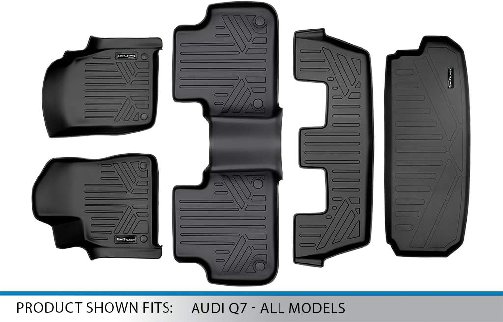 MAXLINER Custom Fit Floor Mats 3 Rows and Cargo Liner Behind 3rd Row Set Compatible with 2017-2025 Audi Q7 / SQ7