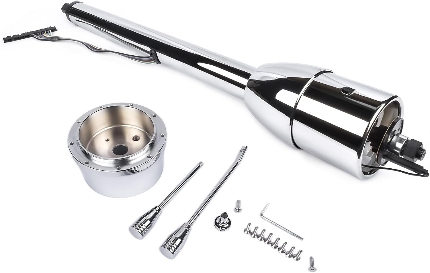 30' Chrome Tilt Street Rod Floor Shift Steering Column w/Wheel Adapter No Key Without Ignition Switch 9 Bolt Stainless Steel