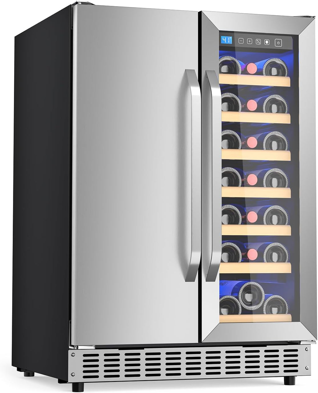 24' Dual Zone Wine & Beverage Refrigerator, 60 Cans & 21 Bottle Under Counter Wine Cooler with Upgraded Cooling & Blue LED Light, Large Capacity Wine Fridge, Built-In or Freestanding