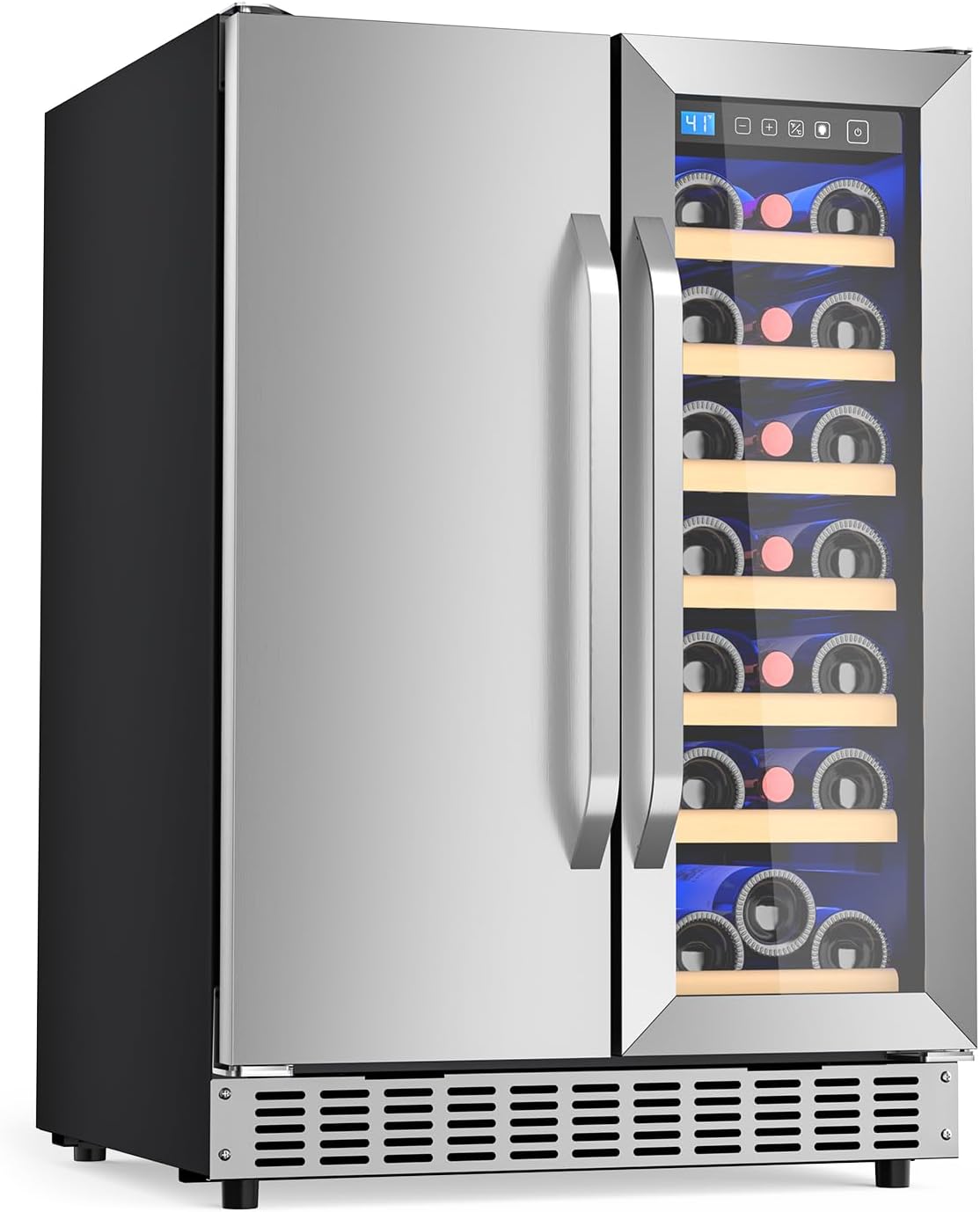 24' Dual Zone Wine & Beverage Refrigerator, 60 Cans & 21 Bottle Under Counter Wine Cooler with Upgraded Cooling & Blue LED Light, Large Capacity Wine Fridge, Built-In or Freestanding