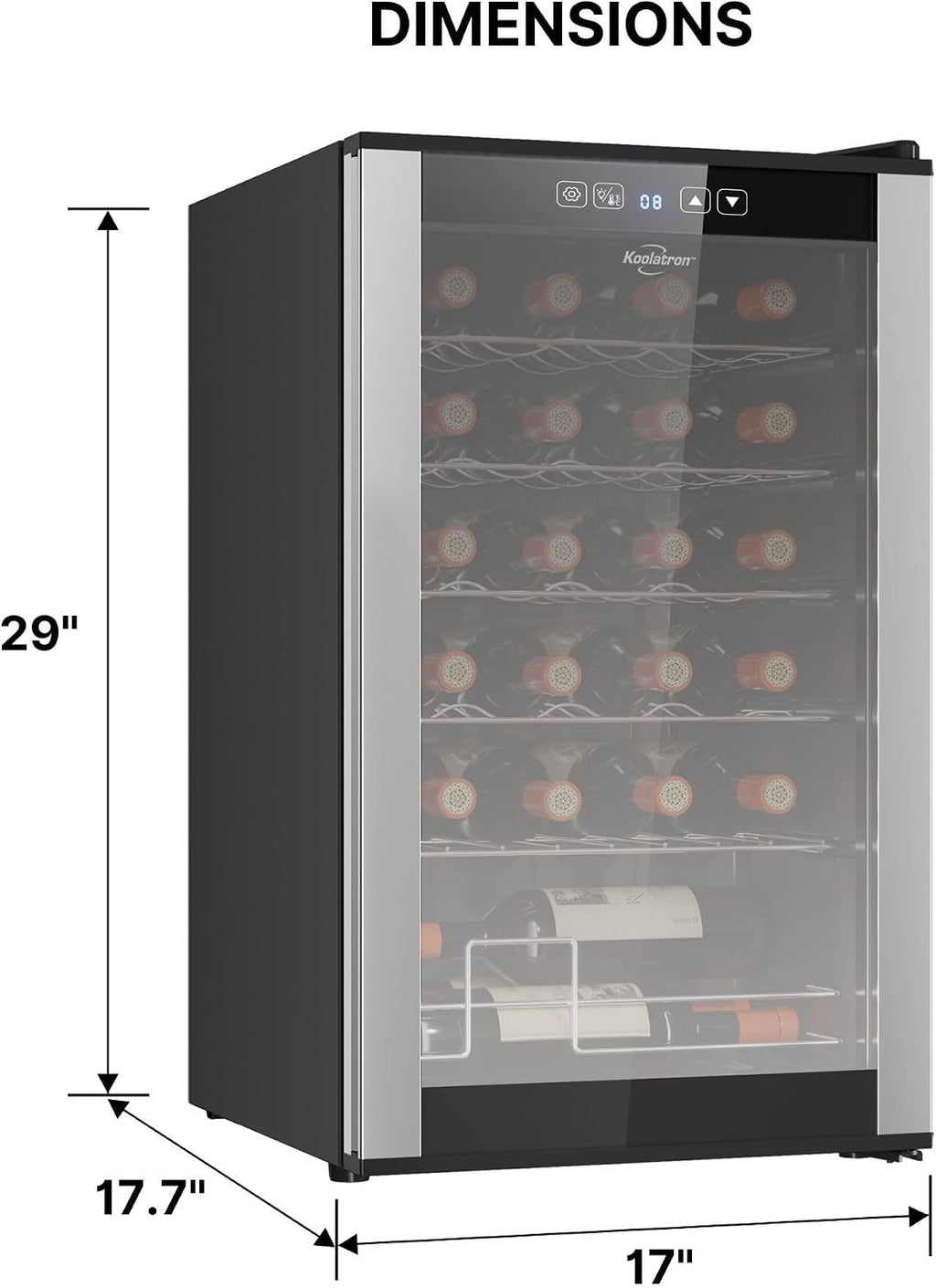 ‎Koolatron Wine Fridge - Wine Cooler, 24 Bottle Wine Cabinet for Champagne, Red & White Wine, Freestanding Cellar For Bar, Home, Kitchen, Double Paned Glass Door, (68L)