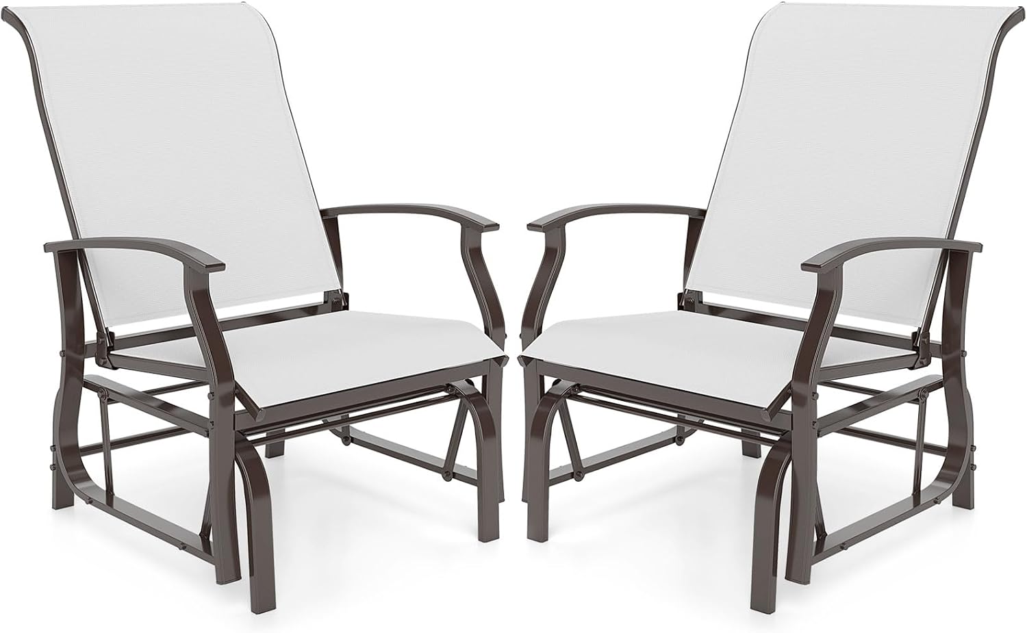 Tangkula Porch Gliders Set of 2, Outdoor Swing Glider Chairs with High Back, Breathable Mesh Fabric and Metal Frame, Patio Rocking Chairs for Backyard Garden Balcony Poolside (Off White)