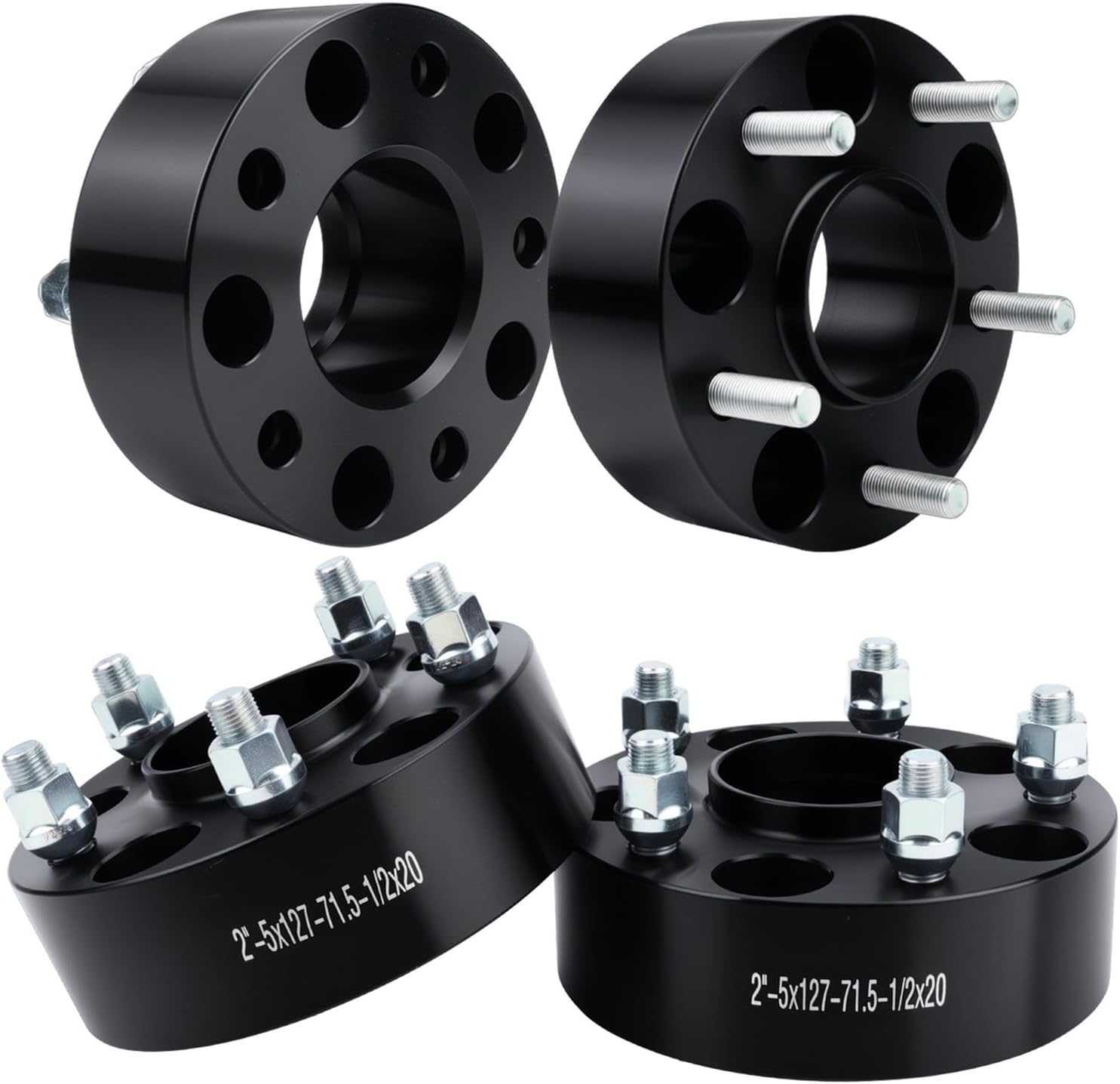 5x5 Wheel Spacers Hubcentric Real Forged Spacers Center Bore 71.5mm 1/2'-20 Studs for 2007-2017 Wrangler JK/JKU, 2'(50.8mm) Commander XK for 5 Lug Set of 4 Black